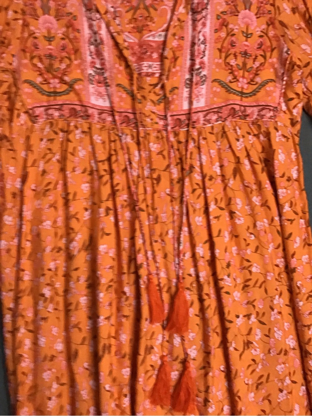 R vivimos dress Bohemian Orange Floral Maxi Dress with V-Neck size 8/10 - Picture 2 of 7